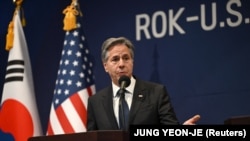 El Secretario de Estado de EEUU, Antony Blinken, habla durante una conferencia de prensa en Seúl, el 9 de noviembre de 2023. (Jung Yeon-Je/Pool vía Reuters)