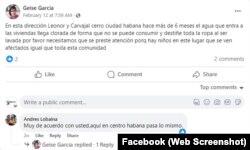 Post en Facebook de una vecina del Cerro sobre el agua potable con exceso de cloro.