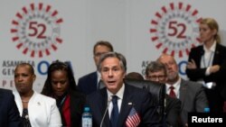 El secretario de Estado Antony Blinken en la Asamblea General de la OEA, en Lima, el 6 de octubre de 2022. (Cris BOURONCLE/Pool via REUTERS).