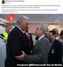 Post de Miguel Díaz-Canel sobre su llegada a Argentina este domingo, 22 de enero.