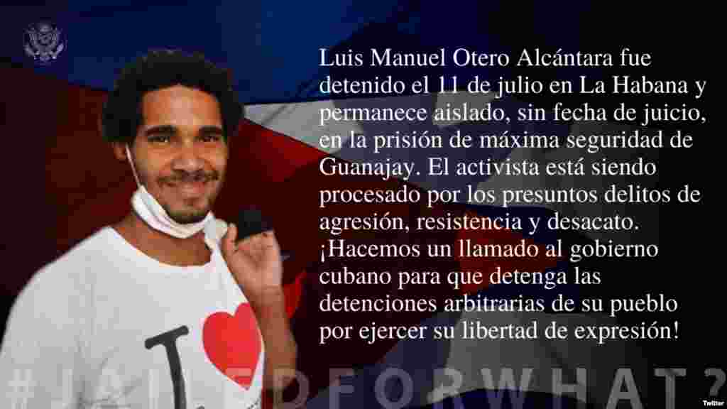 EEUU incluye al artista cubano Luis Manuel Otero Alc&#225;ntara en su campa&#241;a #PresosPorQu&#233;?. (Twitter/@USEmbCuba)