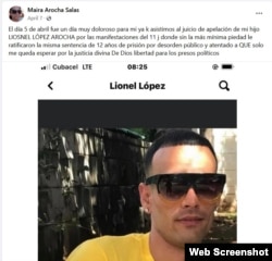 Post de Maira Arocha Salas en el que denuncia la situación de su hijo. (Captura de pantalla/Facebook)