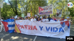 Cubanos en España conmemoraron el primer aniversario de las protestas del 11 de julio en Cuba, el domingo 10 de julio de 2022. (Social Media).