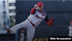 Jorge Martínez, pitcher cubano que juega por los Cardenales de Lara, en la Liga Venezolana de Béisbol Profesional (LVBP). Captura de pantalla del sitio Béisbol Play.