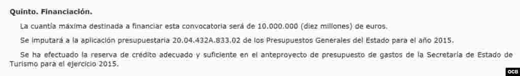 Ministerio de Industria, Energía y Turismo (cuantía financiación)