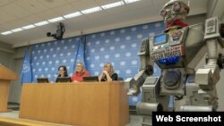 Conferencia de prensa de la Campaña contra los Robots de Combate en las Naciones Unidas en octubre de 2019. © 2019 Ari Beser