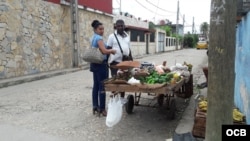 Iyabo con su carretilla en La Habana.