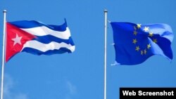 Banderas de Cuba y la UE. (Archivo)