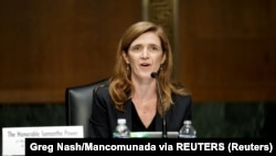 La exembajadora Samantha Power durante su audiencia de confirmación ante el Comité de Relaciones Exteriores del Senado, en marzo de 2021. Greg Nash/Mancomunada via REUTERS.