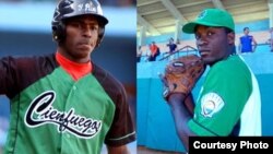 Yasiel Puig y el lanzador Noelvis Entenza, con los colores del Cienfuegos.