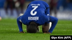 El defensa alemán Antonio Rudiger, de Chelsea, tras el triunfo del 5 de mayo de 2021 contra Real Madrid. (Glyn Kirk / AFP).