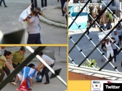 Fuerzas represivas detienen a Damas de Blanco frente a la sede del grupo en Lawton, La Habana. (Foto: Angel Moya)