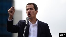 El presidente interino de Venezuela, Juan Guaidó, durante la manifestación de este 23 de enero en Caracas. 