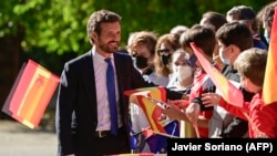 Pablo Casado, dirigente del Partido Popular, en el Monasterio de Yuste el 14 de octubre de 2021