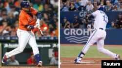 Combinación de fotografías de la agencia Reuters de los hermanos Gurriel (Yuli (izq.) y Lourdes Jr. ) 