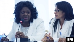 Berta Soler (i) y Leticia Ramos (d) en una audicencia de la Comisión Interamericana de Derechos Humanos. 