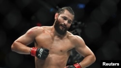 Jorge Masvidal en el 2019, celebrando su victoria contra Nate Diaz. (Sarah Stier-USA TODAY Sports)