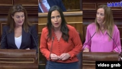 De izquierda a derecha, las diputadas del Partido Popular español María Valentina Martínez Ferro, Belén Hoyo Julia y Marta González Vázquez.