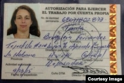 Permiso extendido por el Ministerio de Trabajo (Cuba) para que Tania Bruguera ejerza como cuentapropista.