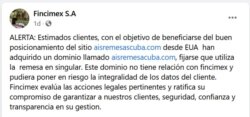 Fincimex denuncia en Facebook supuesto fraude en EEUU con tarjetas AIS.