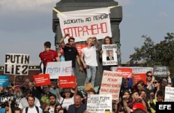 En la Plaza Pushkin de Moscú la protesta a reforma de pensiones.