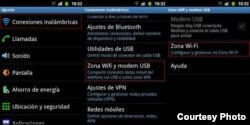 Panel de configuración en un teléfono Samsung Galaxy para compartir internet.