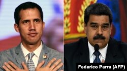 El presidente interino de Venezuela Juan Guaido (izq.) y el gobernante Nicolás Maduro. 