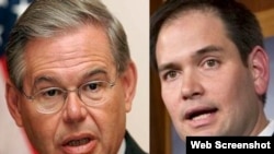 Los senadores cubanoamericanos Bob Menéndez, demócrata, y Marco Rubio, republicano.