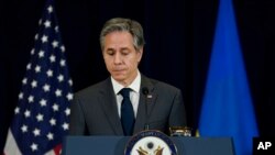 El secretario de Estado, Antony Blinken, durante una conferencia de prensa sobre la crisis en Ucrania. (AP/Carolyn Kaster, Pool)