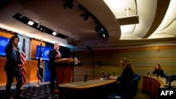 Secretario de Estado Mike Pompeo en la conferencia de prensa del 29 de abril del 2020.