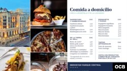 Menú para ventas de comida a domicilio del hotel habanero Iberostar Parque Central.