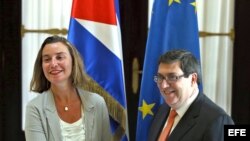 Federica Mogherini y el canciller cubano Bruno Rodríguez, en enero pasado en La Habana. (Archivo)