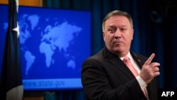 El secretario de Estado Mike Pompeo durante una conferencia de prensa. 