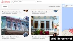 Casas particulares para alquilar en La Habana que oferta la web de Airbnb.