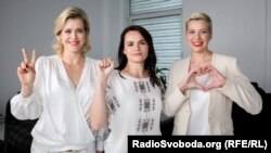 Opositoras Veronika Tsepkalo, Svetlana Tijanovskaya y Maria Kolesnikova (izq a der).