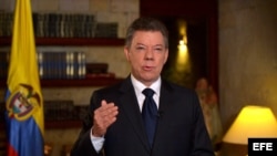 Juan Manuel Santos, durante una alocución tras el fallecimiento del escritor colombiano Gabriel García Márquez. 